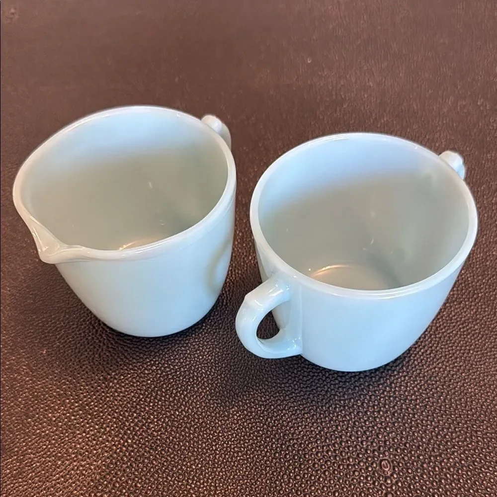 Fire-King Set of Two Turquise Blue Sugar and Creamer  Vintage